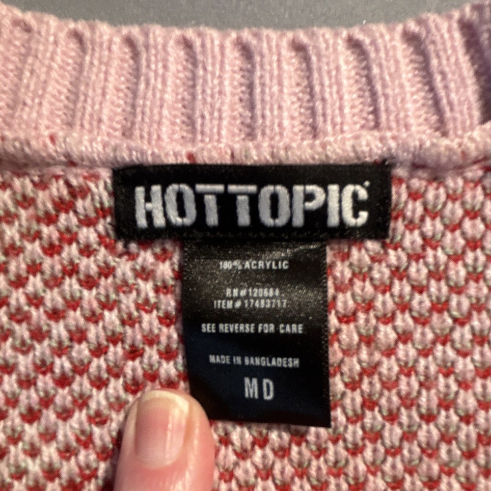 Hot Topic Womens Strawberry Cardigan Pink Red Knit V-Neck Sweater MD 17483717 - Picture 2 of 3